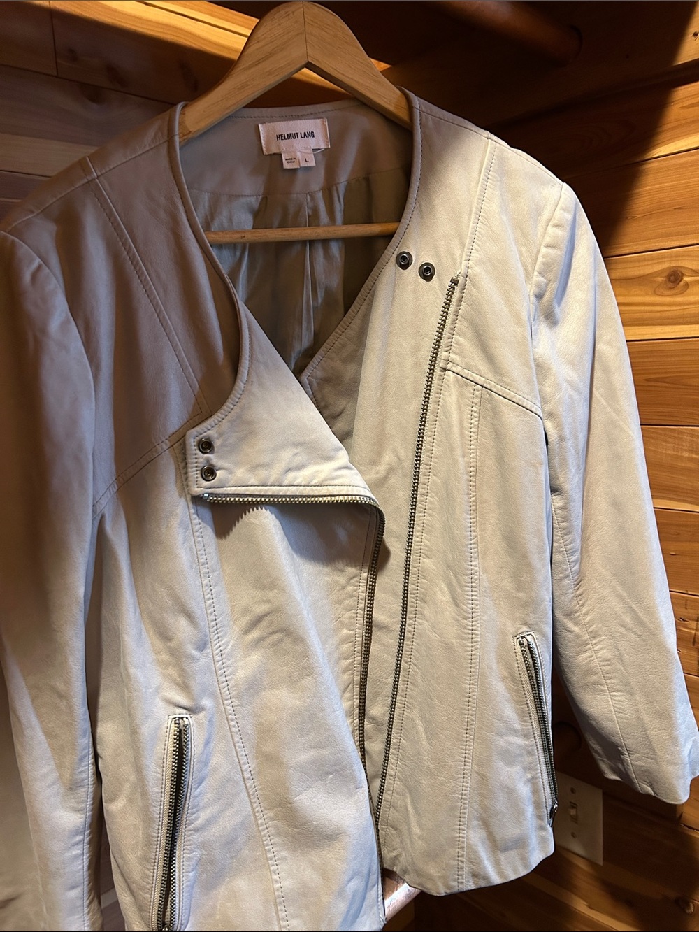 Helmut Lang Light Gray Leather Moto Jacket